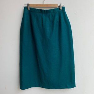 Vintage 100% Wool 50's Teal Aqua Jewel Tone High waisted Pencil Skirt size 6 - 8
